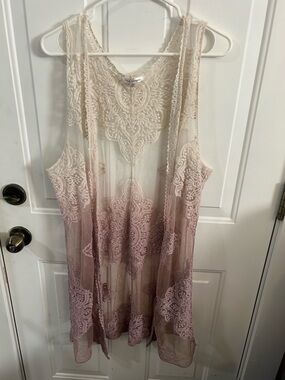 Sheer Embroidered Sleeveless kimono- Blush Ombre